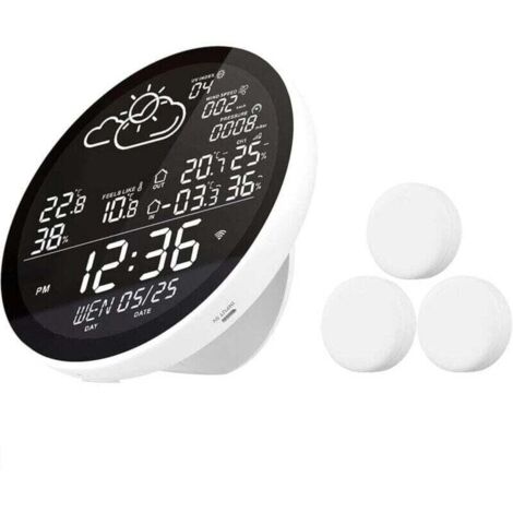 WLAN-Wetterstation XU, drahtloses Innen-/Außenthermometer mit 3 Außensensoren und LCD-Display. Einfache Verbindung und präzise Daten. – KZQ
