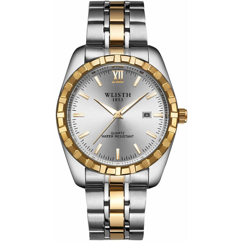 

WLISTH S938 Reloj clasico para parejas con correa de acero Elegante Reloj de pulsera de cuarzo para el y para ella Reloj de vestir de negocios para