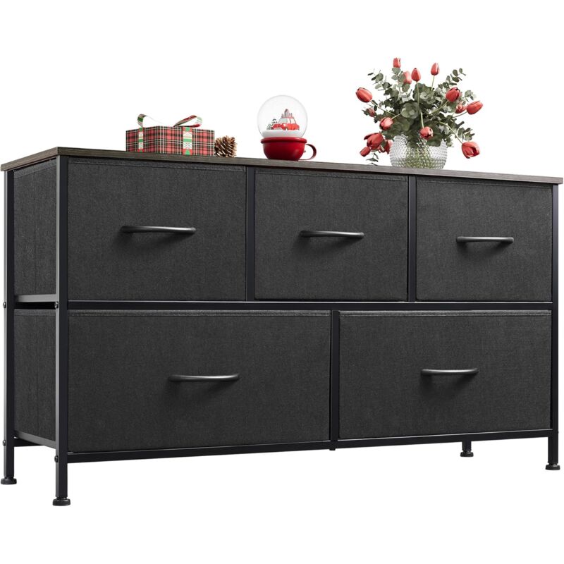 Commode 5 tiroirs en tissu avec bacs pour salon et couloir, bois rustique - Wlive
