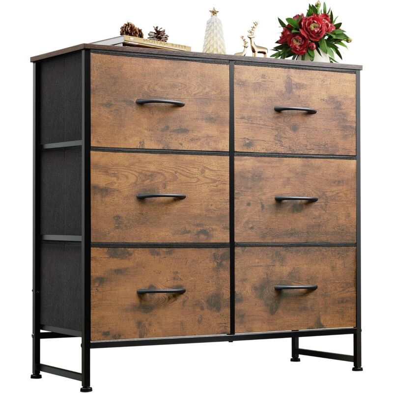 Commode en tissu 6 tiroirs avec cadre en acier, style industriel rustique - Wlive
