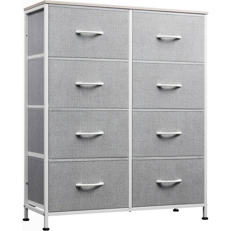 Commode 8 tiroirs haute tissu pour chambre ou salle de jeux, gris clair - Wlive