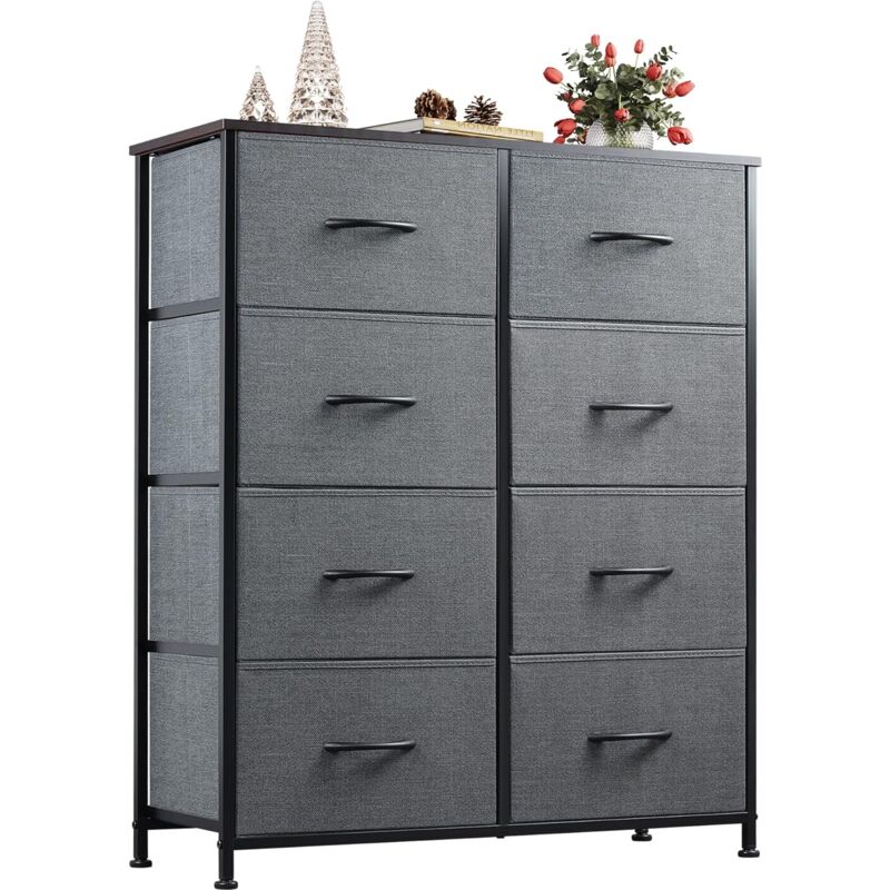 Commode 8 tiroirs haute tissu pour chambre ou salle de jeux, gris clair - Wlive