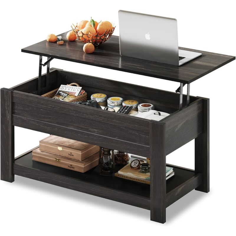 Table basse relevable 98 cm avec rangement ouvert et caché, noir - Wlive