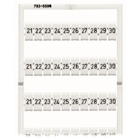 WMB-Kennzeichnungsplatte als Karte mit Aufdruck 21 ... 30 (10x) erweiterbar von 5 mm auf 5,2 mm Aufdruck waagerecht für Schnappmontage weiß