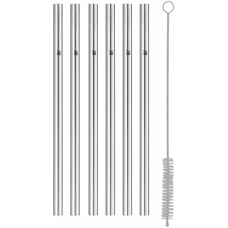 Image of Baric - Set di cannucce in metallo, 6 cannucce dritte e 1 spazzola per la pulizia, ecologiche e riutilizzabili, per bevande calde e fredde - WMF