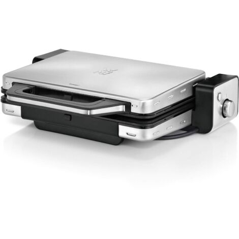 WMF Lono Griglia a Contatto 2 in 1, Griglia Elettrica in Acciaio Inossidabile Cromargan® 18/10, Griglia con Controllo della Temperatura, Formato Compatto, Superficie Antiaderente, Potenza 2100 W