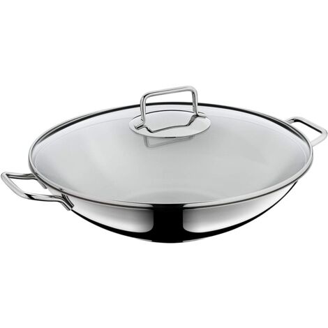 Wmf Macao - Set Wok A Induzione, 2 Pezzi, Padella Wok 36 Cm, Con Coperchio In Vetro, Acciaio Inox Cromargan Lucido Non Rivestito, 40 x 39.5 x 14 cm