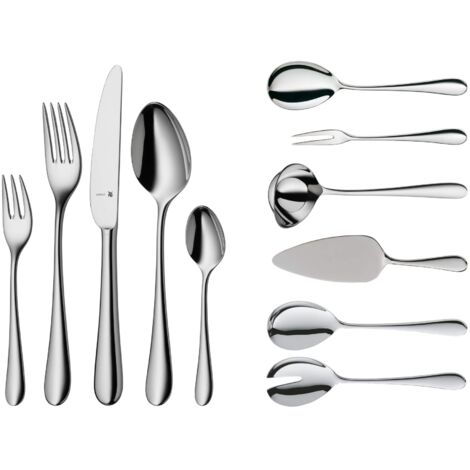 WMF Merit set posate 12 persone in Acciaio Inox 18/10 Cromargan, 66 pezzi, Servizio con 12 Forchette, 12 Coltelli, 12 Cucchiai, 12 Cucchiaini Caffè, 12 Forchettine Dolce, 6 Mestoli