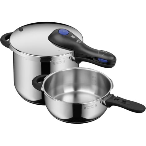 WMF Perfect Plus One Pot - Set di 2 pentole a pressione a induzione, pentola a pressione da 6,5 l + segnale di cottura da 3 l, 2 livelli di cottura, manico rimovibile, regolatore di livello di cottura