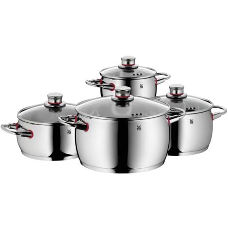 WMF Quality One Set di Pentole Induzione e Gas in Acciaio Inox 18/10 Cromargan, manici Cool+, 4 pezzi, Fondo Transtherm Triplo Strato, Batteria Pentole con 4 pentole e 4 coperchi