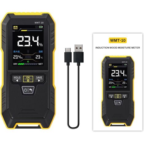 WMT-10 Medidor de Humedad de Madera,Detector De Humedad En Paredes Medidor de Humedad Medidor Humedad Madera,Admite Ahorro y Registro de Datos