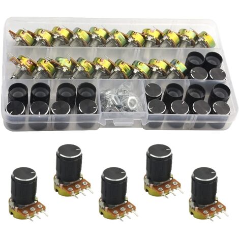 WMYCONGCONG 20 PZ B10K 10K Ohm Albero zigrinato Lineare Rotary Taper Potenziometro con Manopola Nera (WH148) Kit