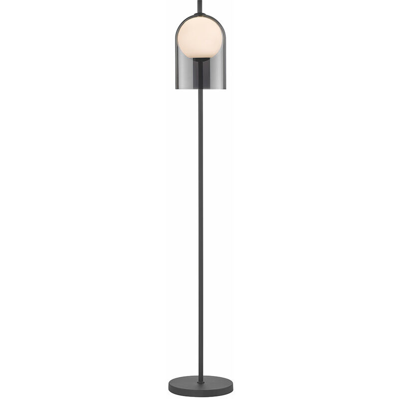 Image of Lampada da terra lampada da terra nera lampada da terra in vetro soggiorno, metallo, fumè, 1x E27, LxH 26 x 157 cm Wofi 11301