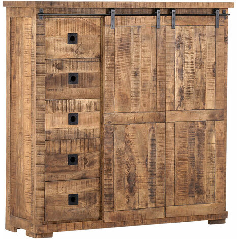 Wohn-/Esszimmer Highboard in Mangoholz natur massiv KARLSTAD-123, B/H/T ca. 145/145/47 cm