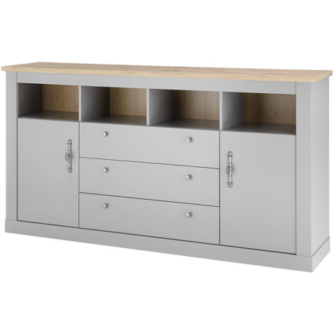 Wohn-/Esszimmer Landhaus Sideboard in grau mit Artisan Eiche Nb. CHATHAM-61, B/H/T ca. 198/104/44 cm - grau, braun