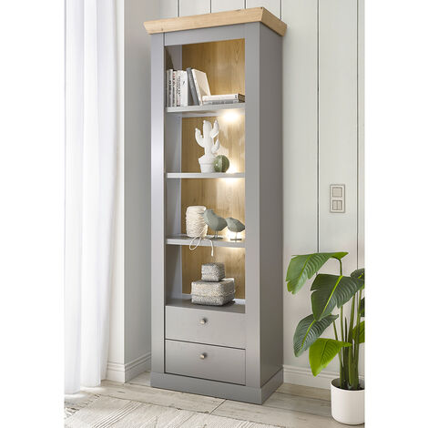 Wohn-/Esszimmer Regal in grau mit Artisan Eiche Nb. CHATHAM-61, B/H/T ca. 71/201/37 cm