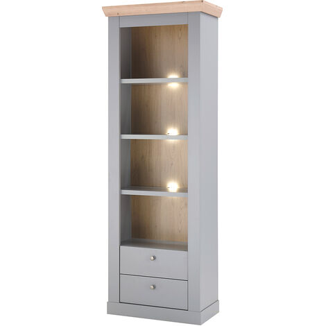 Wohn-/Esszimmer Regal mit LED Beleuchtung in grau mit Artisan Eiche Nb. CHATHAM-61, B/H/T ca. 71/201/37 cm