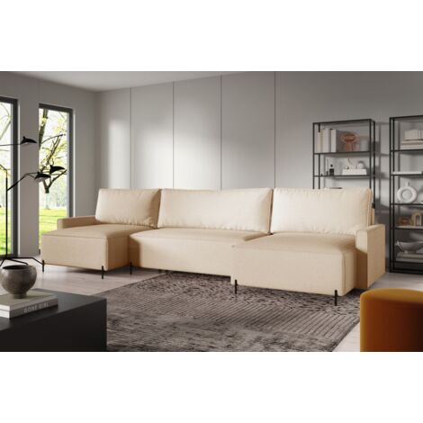 Wohnlandschaft mit Schlaffunktion BRAGA Sofa U-Form Stoff Now or Never Creme