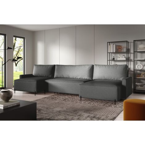 Wohnlandschaft mit Schlaffunktion BRAGA Sofa U-Form Stoff Now or Never Dunkelgrau