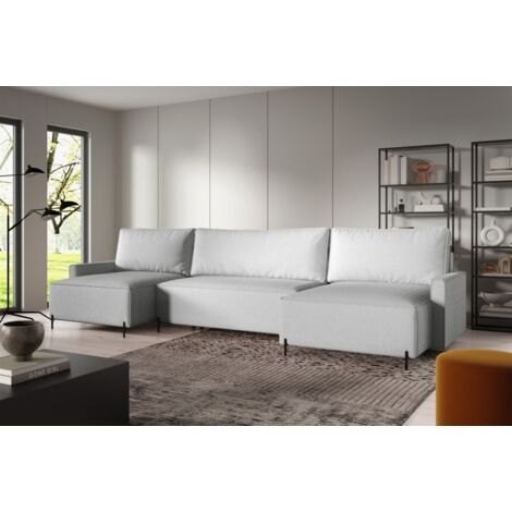 Wohnlandschaft mit Schlaffunktion BRAGA Sofa U-Form Stoff Now or Never Hellgrau