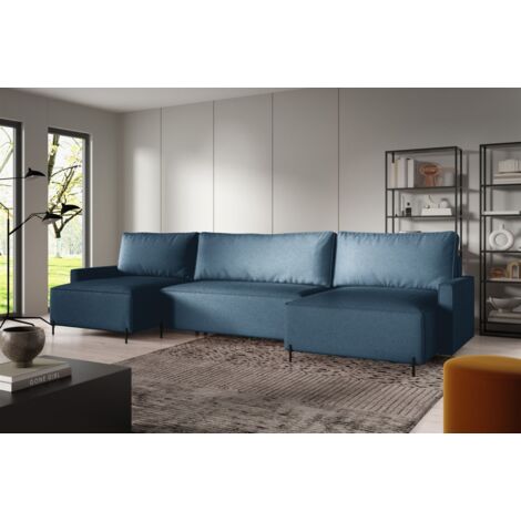 Wohnlandschaft mit Schlaffunktion BRAGA Sofa U-Form Stoff Now or Never Meeresblau
