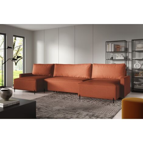 Wohnlandschaft mit Schlaffunktion BRAGA Sofa U-Form Stoff Now or Never Rostbraun