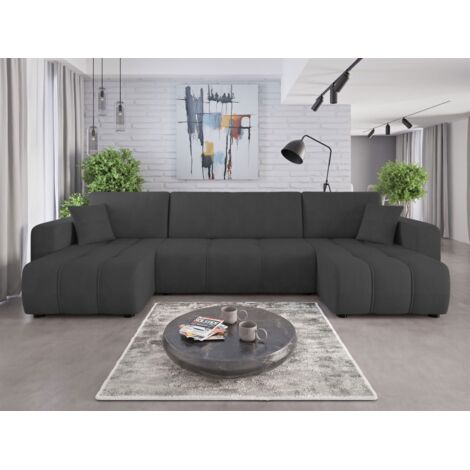 Wohnlandschaft mit Schlaffunktion DAGNY Sofa U-Form in Stoff Cosmic Anthrazit