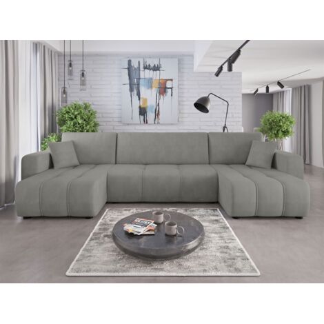 Wohnlandschaft mit Schlaffunktion DAGNY Sofa U-Form in Stoff Cosmic Hellgrau
