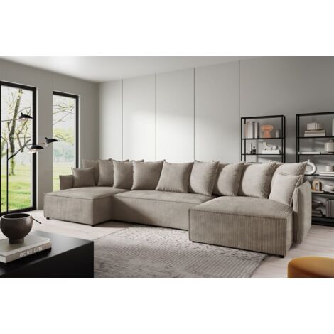Wohnlandschaft mit Schlaffunktion MINEA Sofa U-Form in Stoff Poso Beige