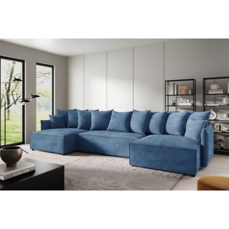 Wohnlandschaft mit Schlaffunktion MINEA Sofa U-Form in Stoff Poso Blau