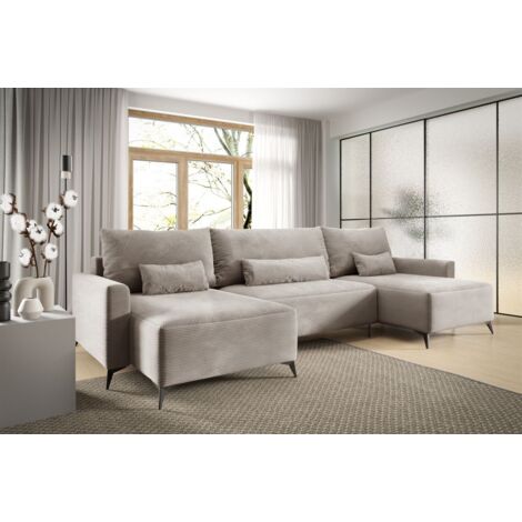 Wohnlandschaft mit Schlaffunktion SILVES Sofa U-Form Stoff Poso Beige