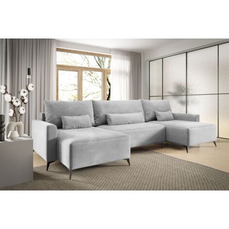 Wohnlandschaft mit Schlaffunktion SILVES Sofa U-Form Stoff Poso Hellgrau