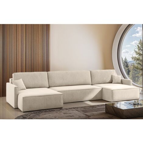 Wohnlandschaft mit Schlaffunktion Sofa LOUIS Stoff Salvador Beige
