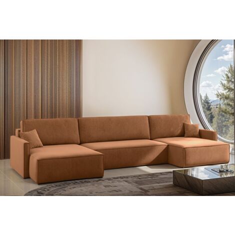 Wohnlandschaft mit Schlaffunktion Sofa LOUIS Stoff Salvador Rostbraun
