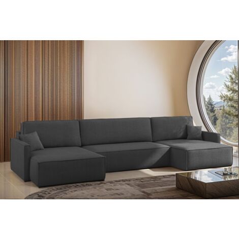 Wohnlandschaft mit Schlaffunktion Sofa LOUIS Stoff Scala Dunkelgrau