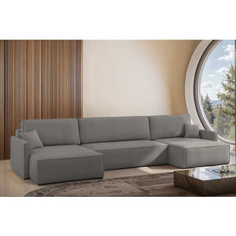 Wohnlandschaft mit Schlaffunktion Sofa LOUIS Stoff Scala Grau