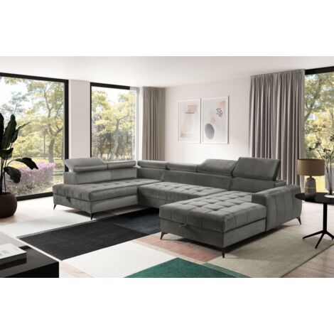 Wohnlandschaft Schlafsofa AGNESA Stoff Salvador Grau Ottomane Rechts