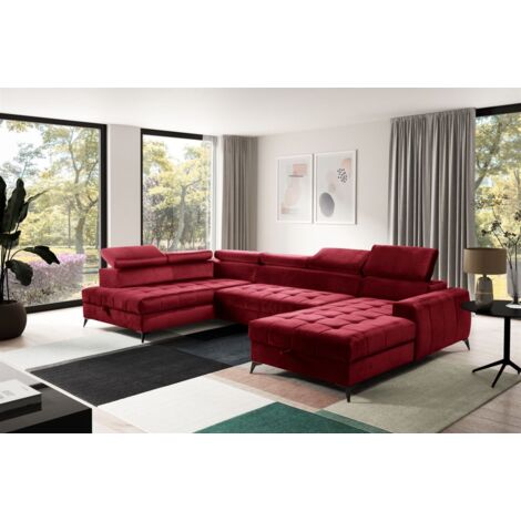 Wohnlandschaft Schlafsofa AGNESA Stoff Salvador Weinrot Ottomane Rechts