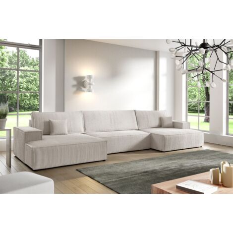 Wohnlandschaft Schlafsofa CORUNIA Stoff Poso Altweiß