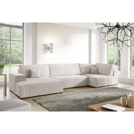 Wohnlandschaft Schlafsofa CORUNIA Stoff Poso Altweiß Ottomane Links