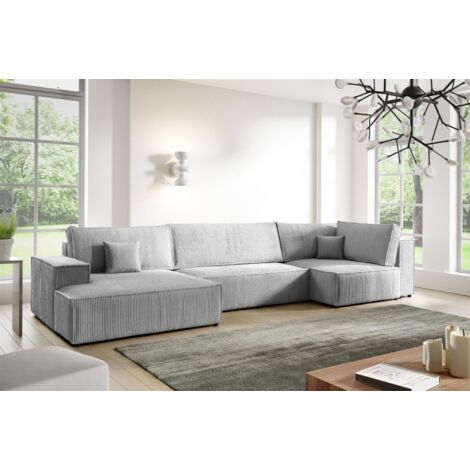 Wohnlandschaft Schlafsofa CORUNIA Stoff Poso Graublau Ottomane Links