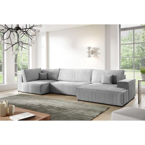 Wohnlandschaft Schlafsofa CORUNIA Stoff Poso Graublau Ottomane Rechts