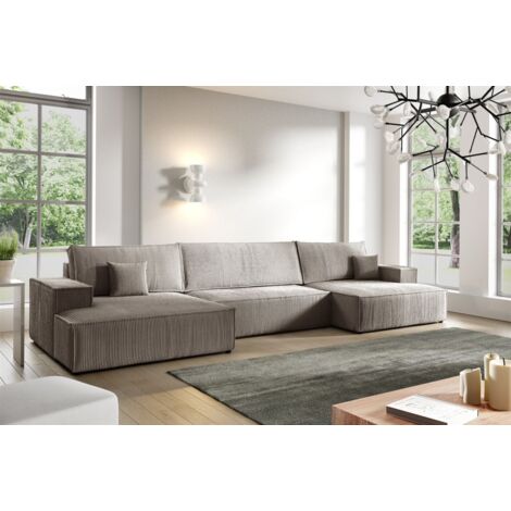 Wohnlandschaft Schlafsofa CORUNIA Stoff Poso Hellbraun