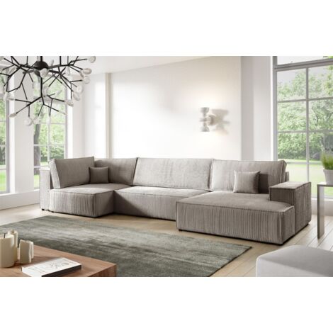 Wohnlandschaft Schlafsofa CORUNIA Stoff Poso Hellbraun Ottomane Rechts