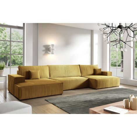 Wohnlandschaft Schlafsofa CORUNIA Stoff Poso Honiggelb