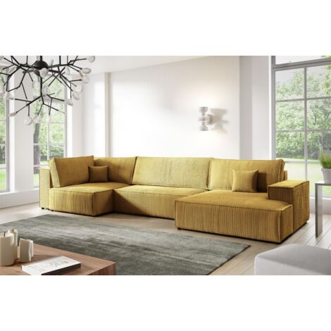 Wohnlandschaft Schlafsofa CORUNIA Stoff Poso Honiggelb Ottomane Rechts