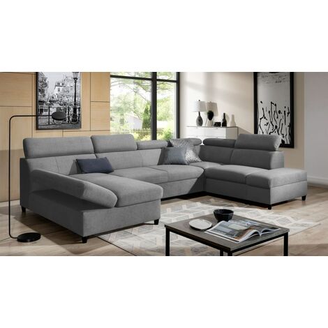 Wohnlandschaft Schlafsofa Sofa ANTON in Stoff Esito Grau Ottomane Links