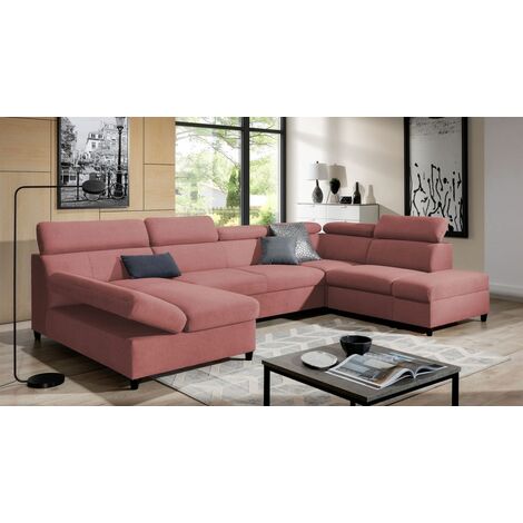 Wohnlandschaft Schlafsofa Sofa ANTON in Stoff Esito Rosa Ottomane Links