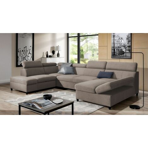 Wohnlandschaft Schlafsofa Sofa ANTON in Stoff Esito Sand Ottomane Rechts