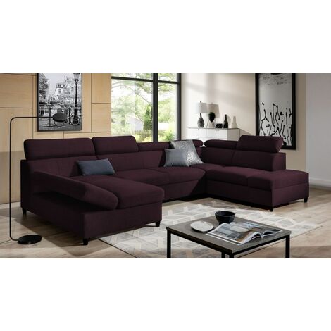 Wohnlandschaft Schlafsofa Sofa ANTON in Stoff Esito Violett Ottomane Links